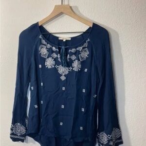 Miss Me Women's blouses Sz M vintage Embroidered Long Sleeve Top Blue boho